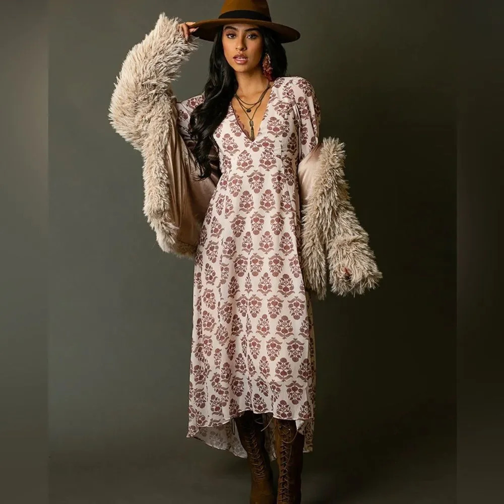 Joyfolie NWT Boho Maxi Dress Crystal in Ecru block XXL sold out Gorgeous